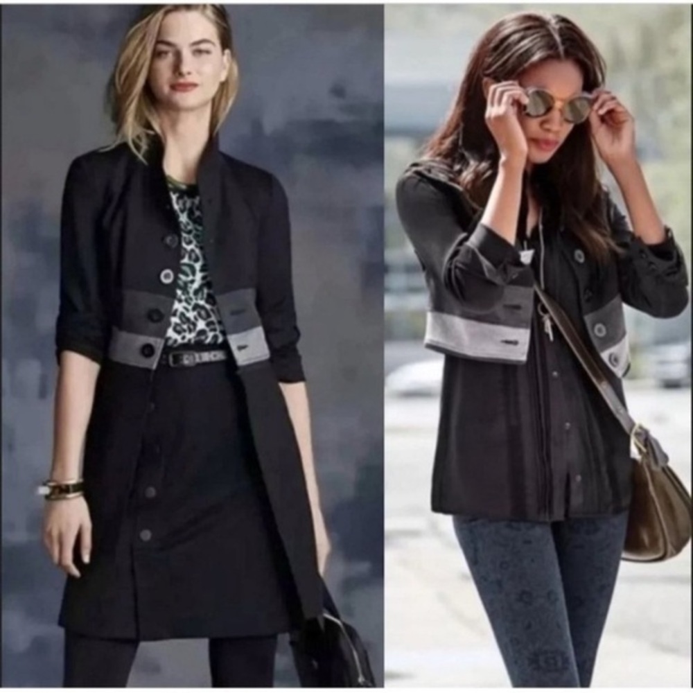 Cabi 3176 black ponte knit long line convertible jacket blazer